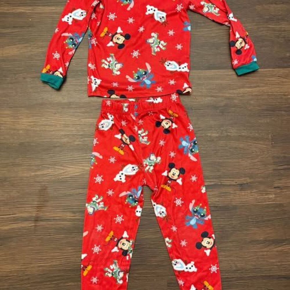 Disney Holiday Pajamas Mickey Stitch Olaf Buzz Red Christmas Winter Kids size 6